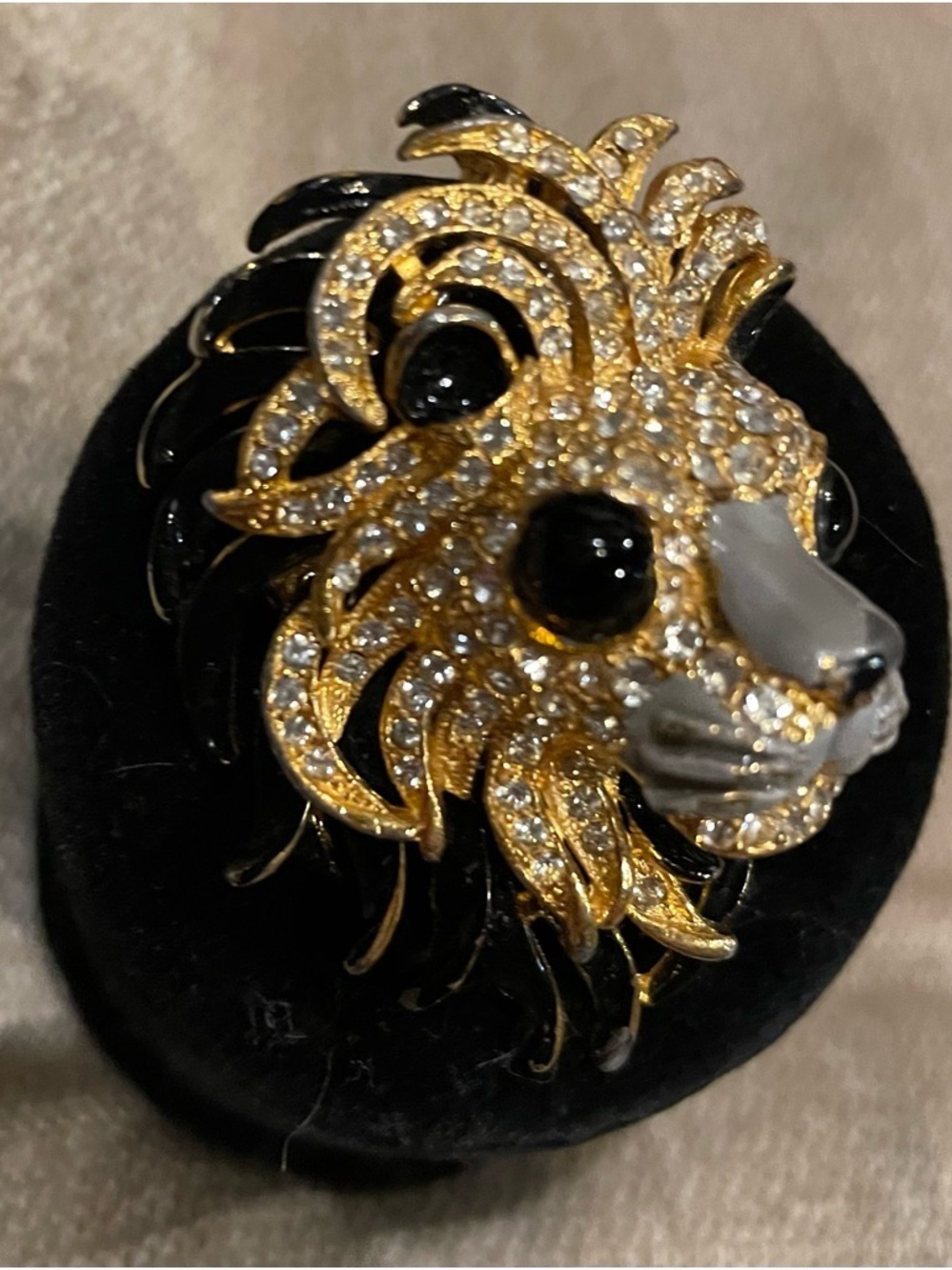 Gold and Black Lion Head Broach - Women Jewelry
